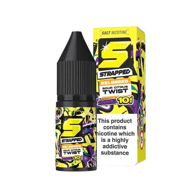 Strapped Reloaded Sour Citrus Twist nic salt e-liquid, 10ml bottle, 10mg and 20mg strength