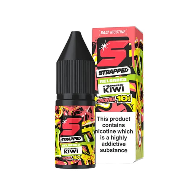 Strapped Reloaded Strawberry Kiwi nic salt e-liquid, 10ml bottle, 50/50 VG/PG, available in 10mg and 20mg