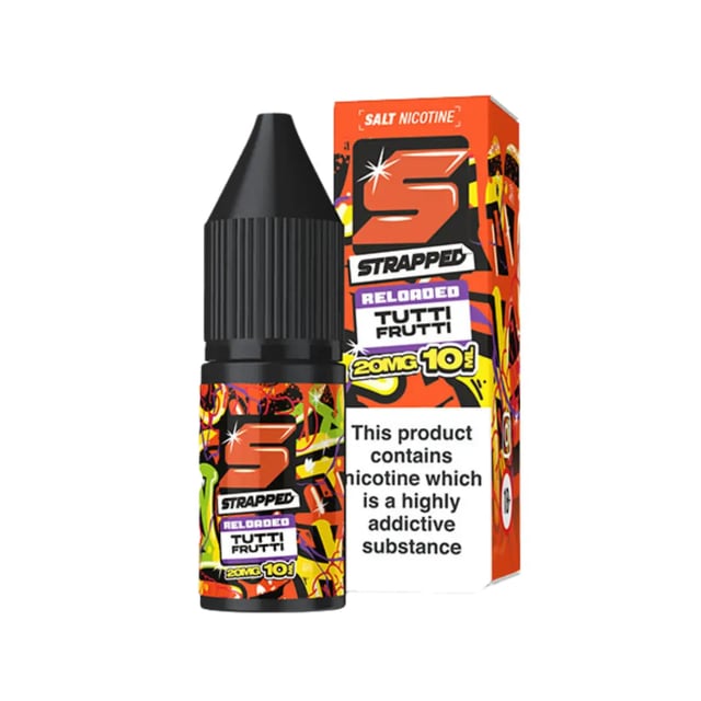 Strapped Reloaded Tutti Frutti nic salt e-liquid, 10ml bottle, 50/50 VG/PG, 10mg and 20mg strengths