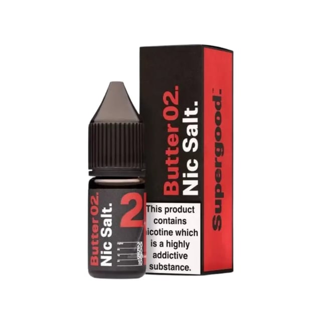 Supergood Butter 02 nic salt e-liquid, 10ml bottle, 50/50 VG/PG, available in 10mg and 20mg strengths