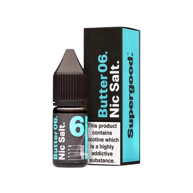 Supergood Butter 06 nic salt e-liquid, 10ml bottle, blueberry cream flavour, 10mg and 20mg strengths
