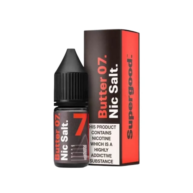 Supergood Butter 07 nic salt e-liquid, 10ml bottle, 10mg and 20mg strengths, raspberry biscuit dessert flavour