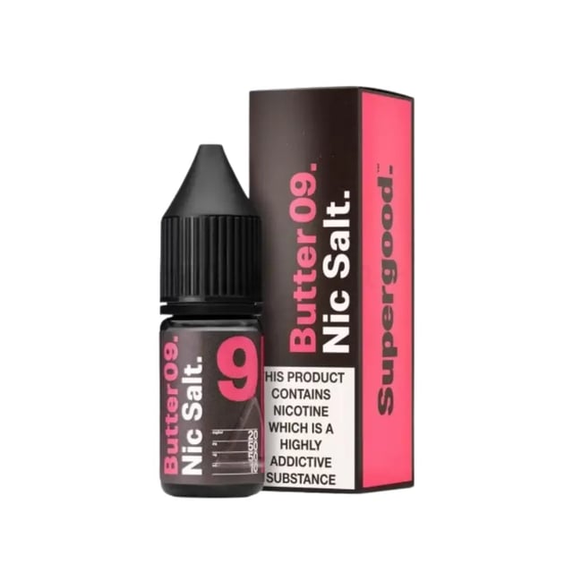 Supergood Butter 09 nic salt e-liquid 10ml bottle, peach parfait dessert flavour, 10mg and 20mg strengths