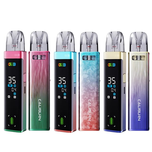 Uwell Caliburn G3 Pro refillable pod vape kit shown with its two mesh coil pods and USB-C cable