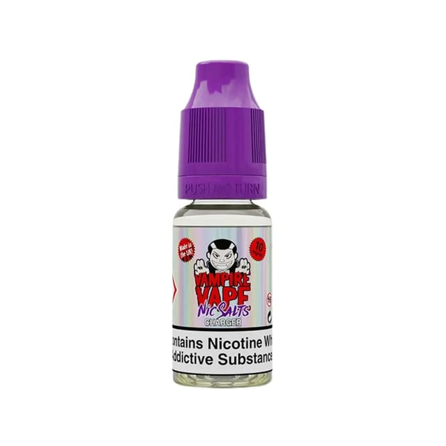 Vampire Vape Charger nic salt 10ml e-liquid bottle, 50/50 blend in 10mg and 20mg strengths