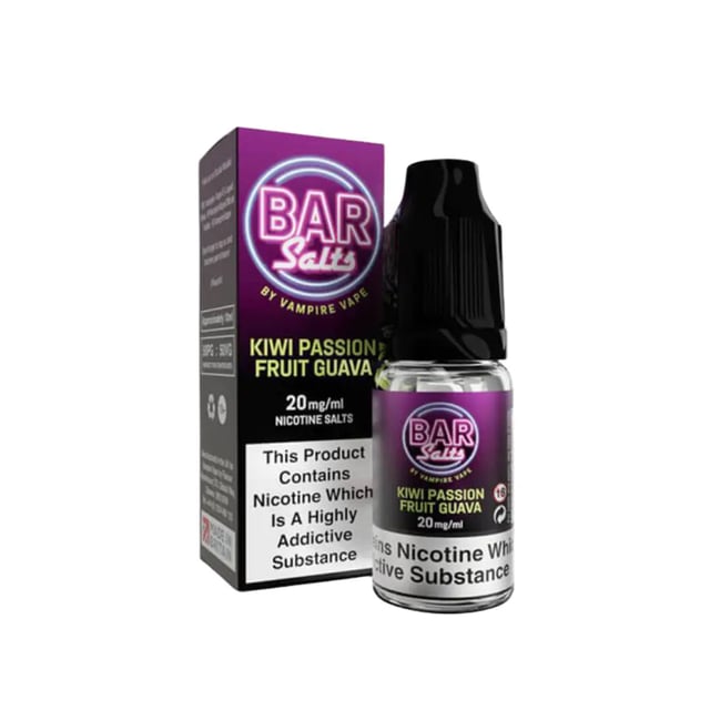Vampire Vape Kiwi Passion Fruit Guava Bar Salt 10ml nic salt e-liquid bottle, 10mg and 20mg strengths