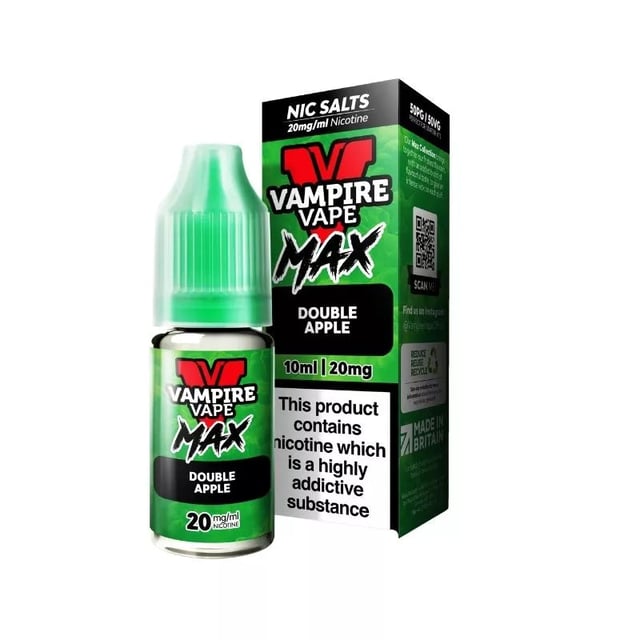 Vampire Vape MAX Double Apple 10ml nic salt e-liquid bottle, available in 10mg and 20mg strengths