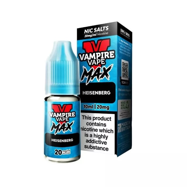 Vampire Vape MAX Heisenberg 10ml nic salt e-liquid bottle, 50/50 VG/PG, 10mg and 20mg strengths