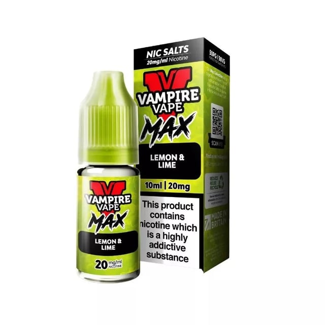 Vampire Vape MAX Lemon & Lime nic salt e-liquid, 10ml bottle, available in 10mg and 20mg strengths