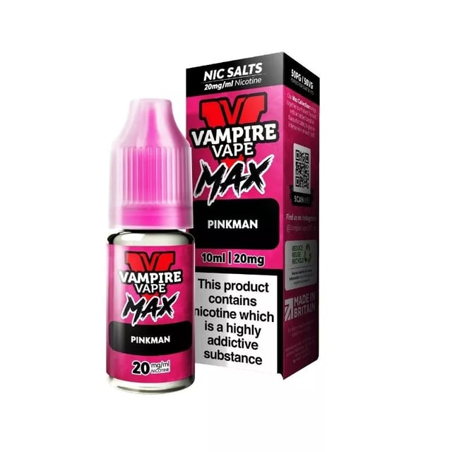 Vampire Vape MAX Pinkman nic salt 10ml e-liquid bottle, citrus berry flavour, 10mg and 20mg strengths