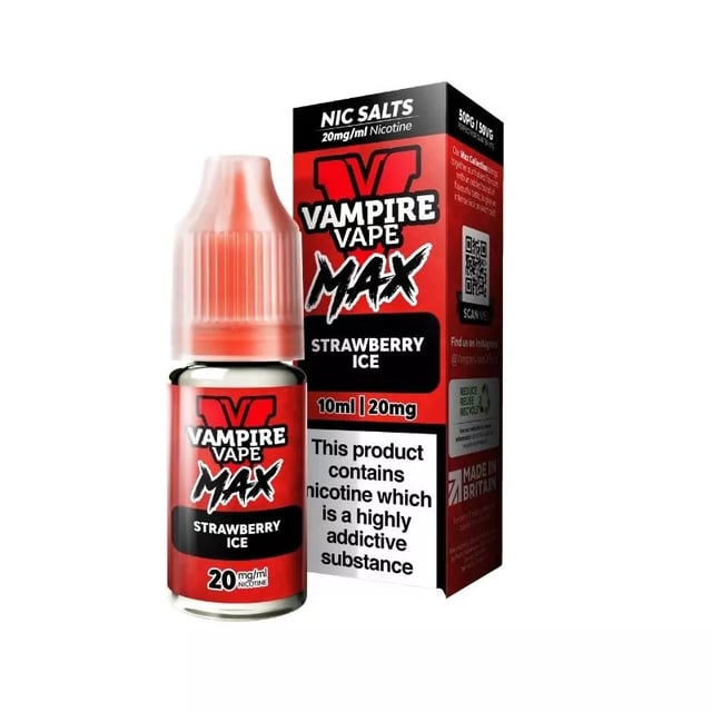 Vampire Vape MAX Strawberry Ice nic salt e-liquid, 10ml bottle, available in 10mg and 20mg strengths
