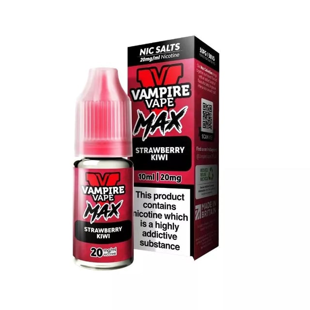 Vampire Vape MAX Strawberry Kiwi nic salt e-liquid, 10ml bottle, available in 10mg and 20mg strengths