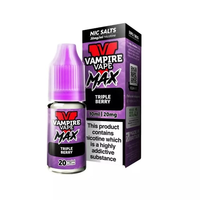 Vampire Vape MAX Triple Berry nic salt e-liquid, 10ml bottle, 10mg and 20mg strength options