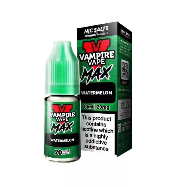 Vampire Vape MAX Watermelon nic salt e-liquid, 10ml bottle, 10mg and 20mg strengths