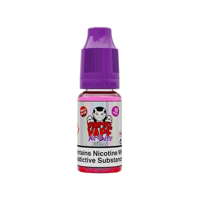 Vampire Vape Pinkman nic salt e-liquid, 10ml bottle shown in 10mg and 20mg strengths