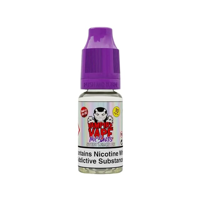 Vampire Vape Sweet Lemon Pie nic salt e-liquid, 10ml bottle, shown in 10mg and 20mg strengths