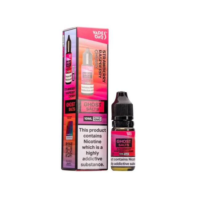 Ghost Nic Salt Strawberry Raspberry Cherry 10ml e-liquid bottle, 50/50 VG/PG, 10mg and 20mg strengths