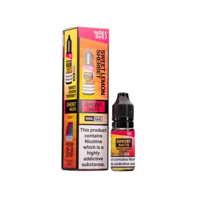 Ghost Nic Salt Sweet Lemon Sherbet 10ml e-liquid bottle, 50/50 VG/PG, 10mg and 20mg nicotine strengths