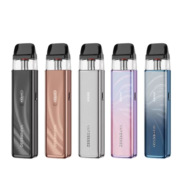 Vaporesso XROS 6 Mini refillable pod vape kit, screenless auto-draw device shown across its available colour finishes