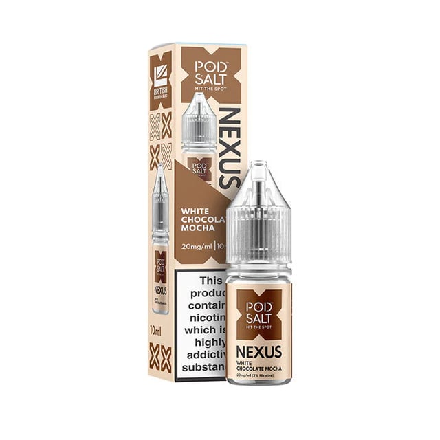 Pod Salt Nexus White Chocolate Mocha nic salt e-liquid, 10ml bottle, 50/50 VG/PG, 5mg 10mg 20mg