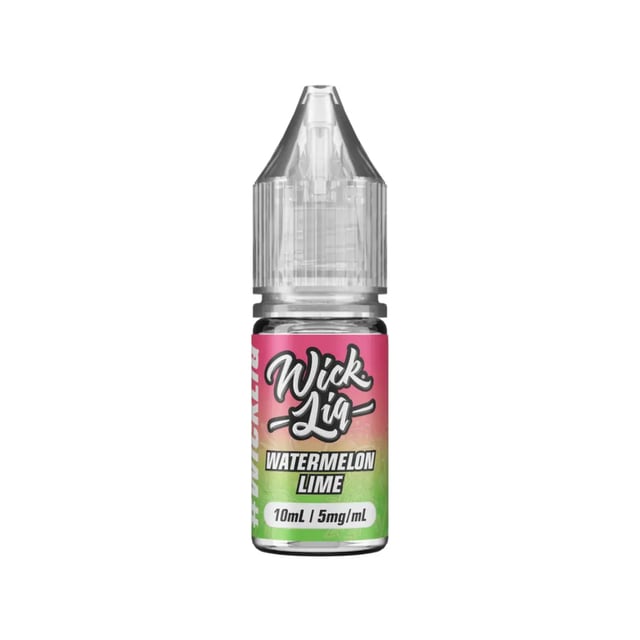 Wick Liq Watermelon Lime nic salt e-liquid 10ml bottle, available in 5mg, 10mg and 20mg strengths