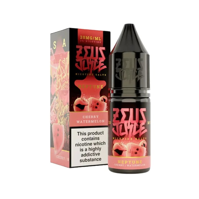 Zeus Juice Neptune nic salt e-liquid, 10ml bottle, cherry watermelon candied flavour, 10mg and 20mg strengths