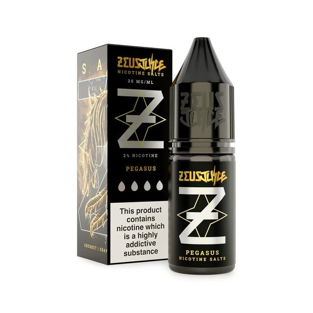 Zeus Juice Pegasus nic salt e-liquid, 10ml bottle, sherbet grape strawberry flavour, 10mg and 20mg strengths