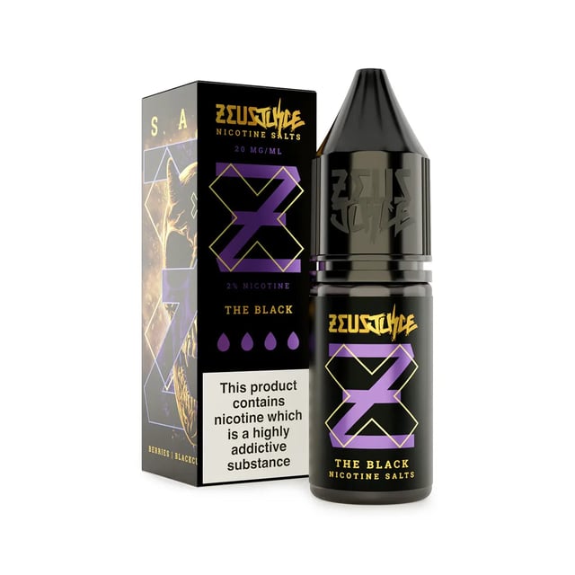 Zeus Juice The Black nic salt 10ml e-liquid bottle, 50/50 VG/PG, available in 10mg and 20mg strengths