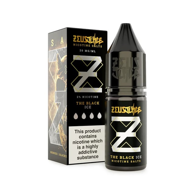 Zeus Juice The Black Ice nic salt 10ml bottle, blackcurrant berry menthol flavour, 10mg/20mg strengths