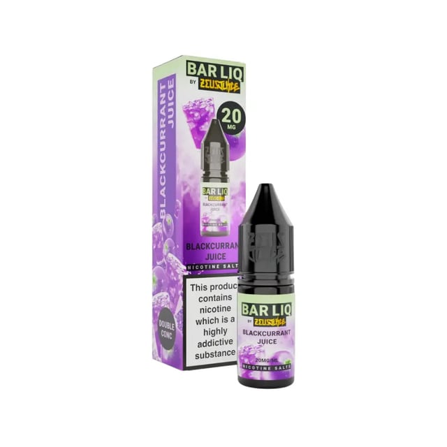 Zeus Juice Bar Liq Blackcurrant Juice 10ml nic salt bottle, 5mg 10mg 20mg strengths, 50/50 VG/PG