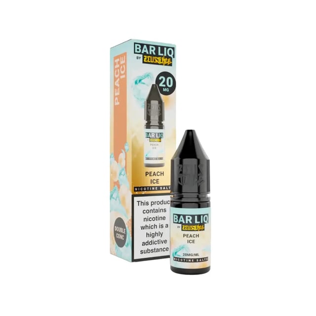 Zeus Juice Bar Liq Peach Ice nic salt e-liquid 10ml bottle, available in 5mg, 10mg and 20mg strengths