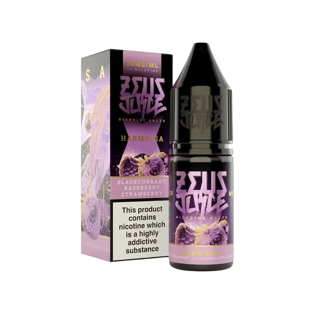 Zeus Juice Harmonia nic salt 10ml bottle, blackcurrant raspberry strawberry flavour, 10mg and 20mg strengths
