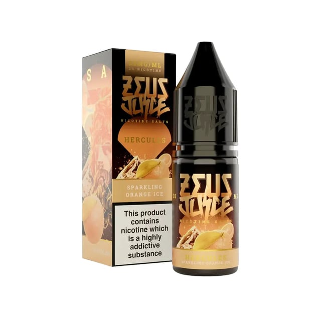 Zeus Juice Hercules nic salt, 10ml bottle, sparkling orange ice flavour, 10mg and 20mg strengths