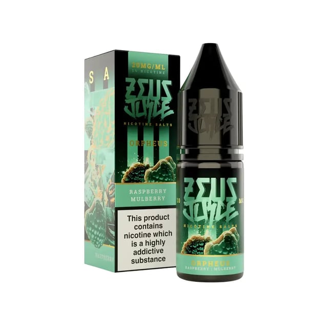 Zeus Juice Orpheus nic salt e-liquid, 10ml bottle, raspberry and mulberry flavour, 10mg and 20mg strengths