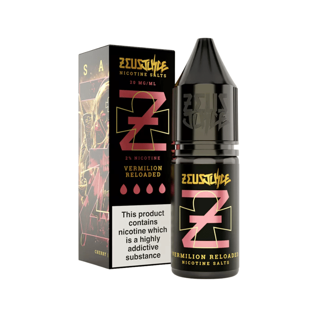 Zeus Juice Vermilion Reloaded 10ml nic salt e-liquid, cherry aniseed menthol flavour, 10mg and 20mg strengths
