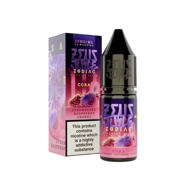 Zeus Juice Zodiac Cora nic salt 10ml bottle, strawberry raspberry cherry flavour, 5mg 10mg 20mg strengths